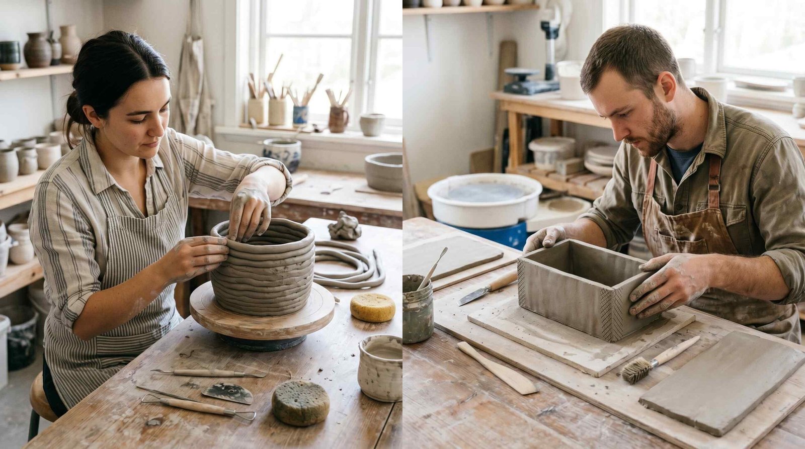 Comparison of coil building and slab construction pottery methods