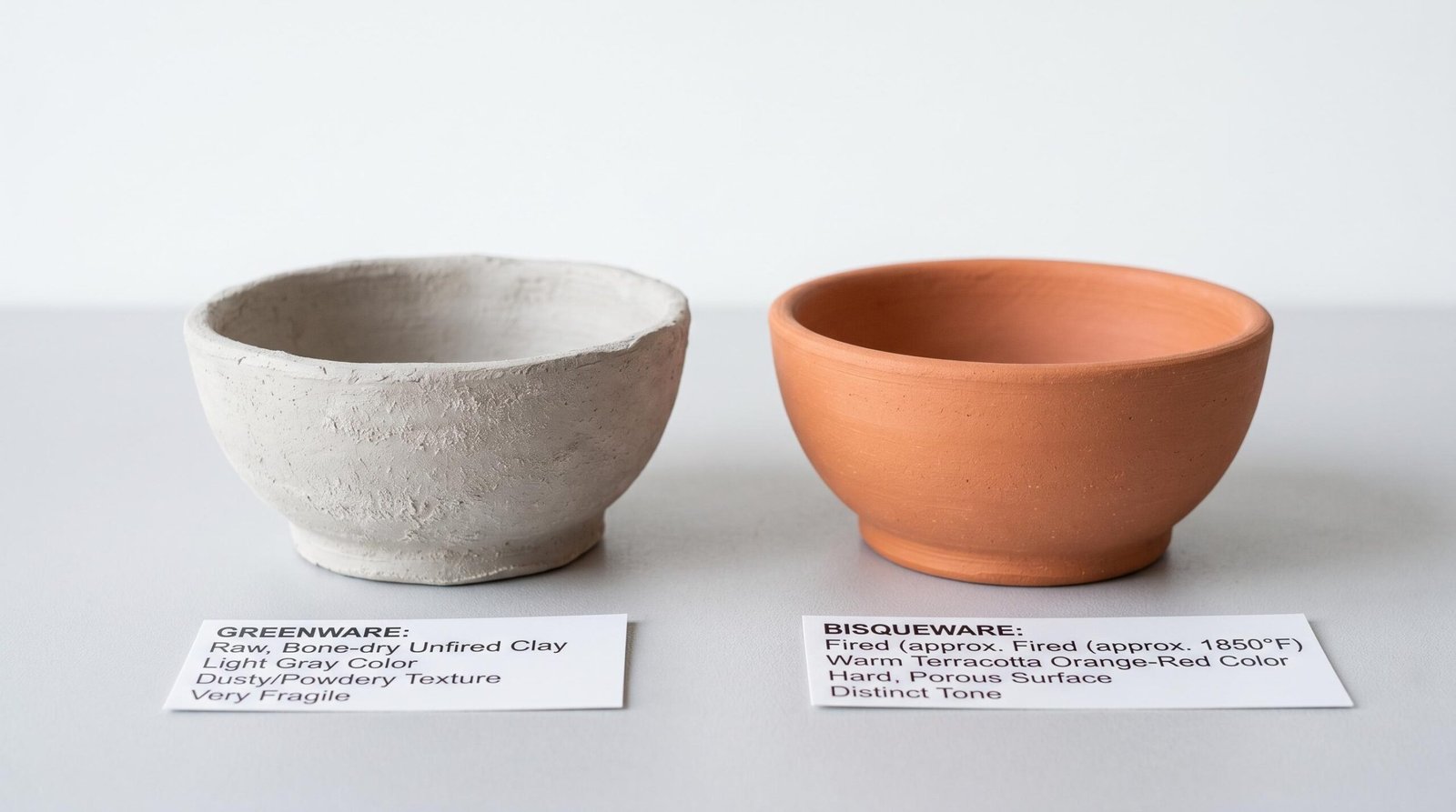 Greenware pottery loaded into a kiln, showing dense packing with bowls nested and mugs stacked rim to rim on staggered kiln shelves