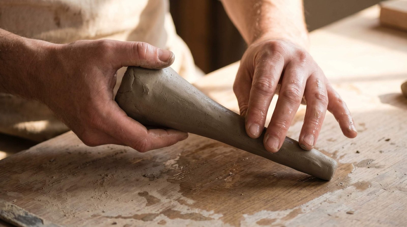 pulling a pottery mug handle from a lug of clay, step-by-step technique